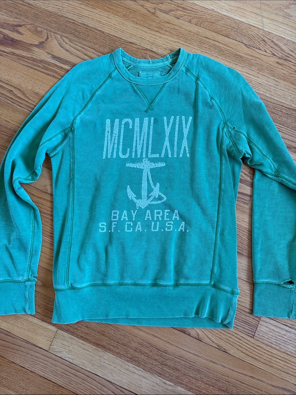 GAP Green Distressed Anchor Graphic Crewneck Sweatshirt